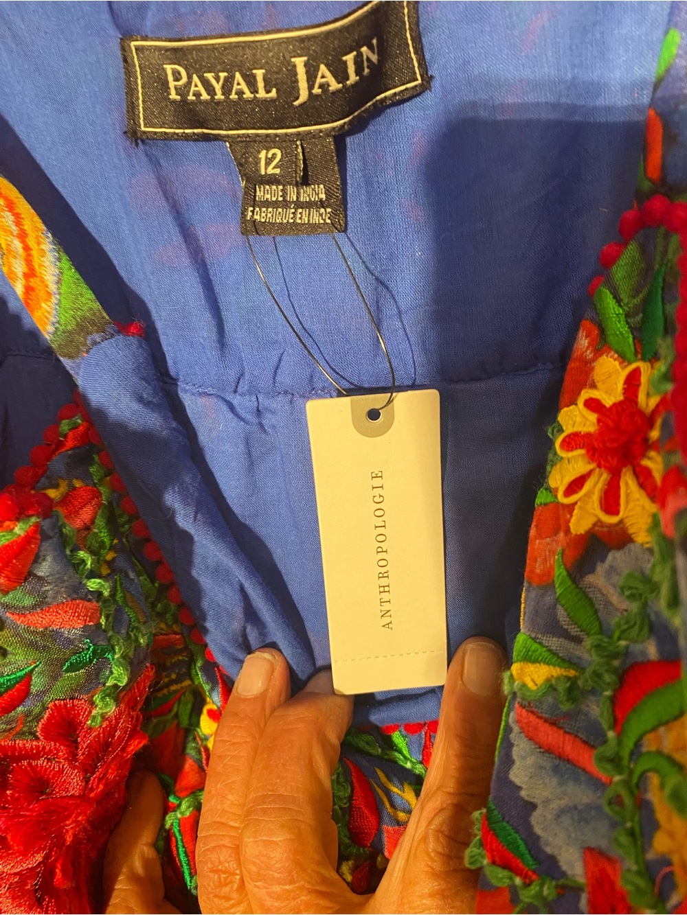 Embroidered Floral Blue Maxi Dress with Straps - Picture 7 of 7